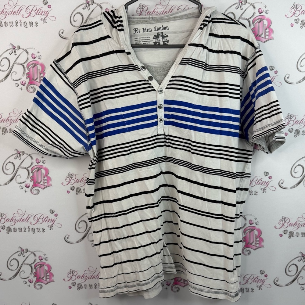 For him London T-shirt, hoodie, Y2K Striped Henley Shirt with Blue Accents